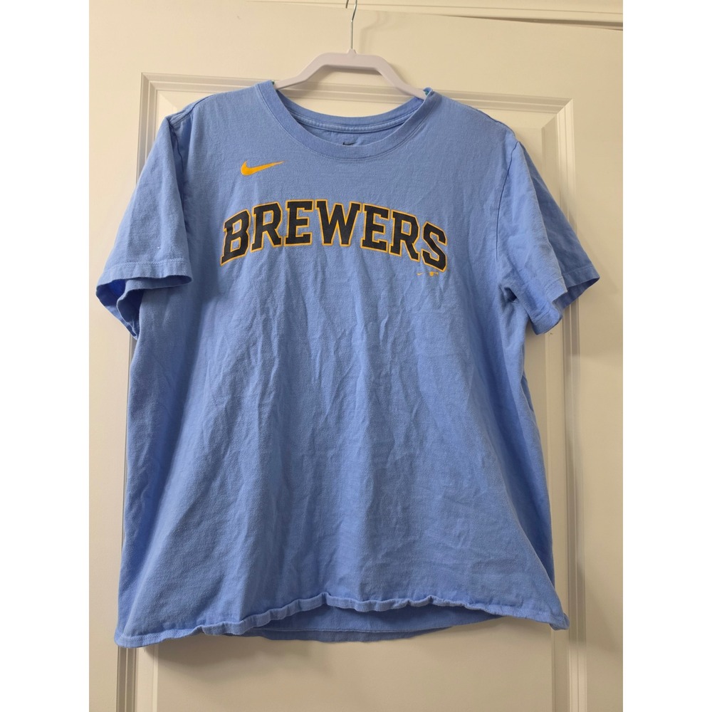Nike Milwaukee Brewers Christian Yelich 22 Player T-Shirt Light Blue Mens XL
